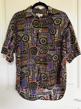 Reunion Menswear Vintage Geometric Tribal Short-Sleeve Button Up